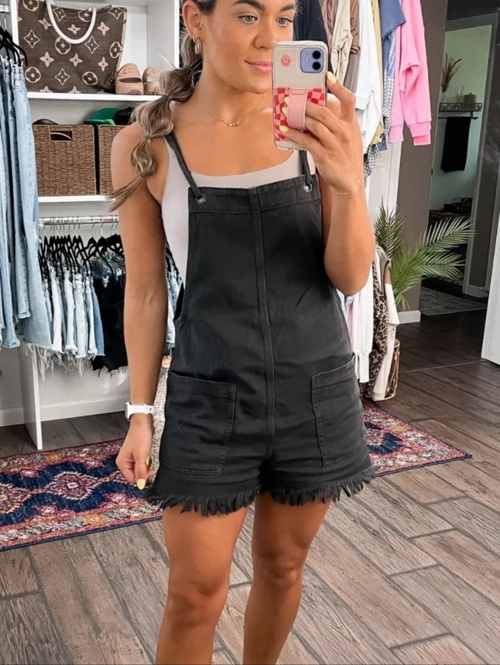 Aerie Black Denim Romper Fring Hem Size S
